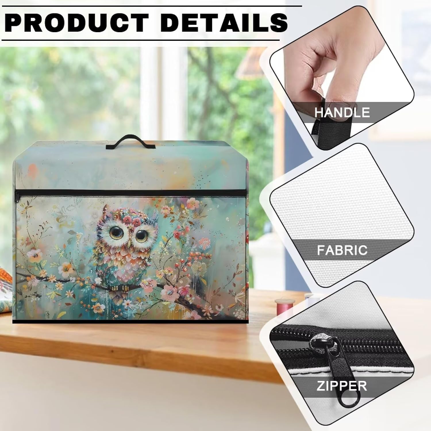 Xsehusvy Owl Sewing Machine Protective Cover Dust Cover for Universal Sewing Machine Folding Fabric Sewing Machine Cover Portable Sewing Equipment Cover Festival Decor