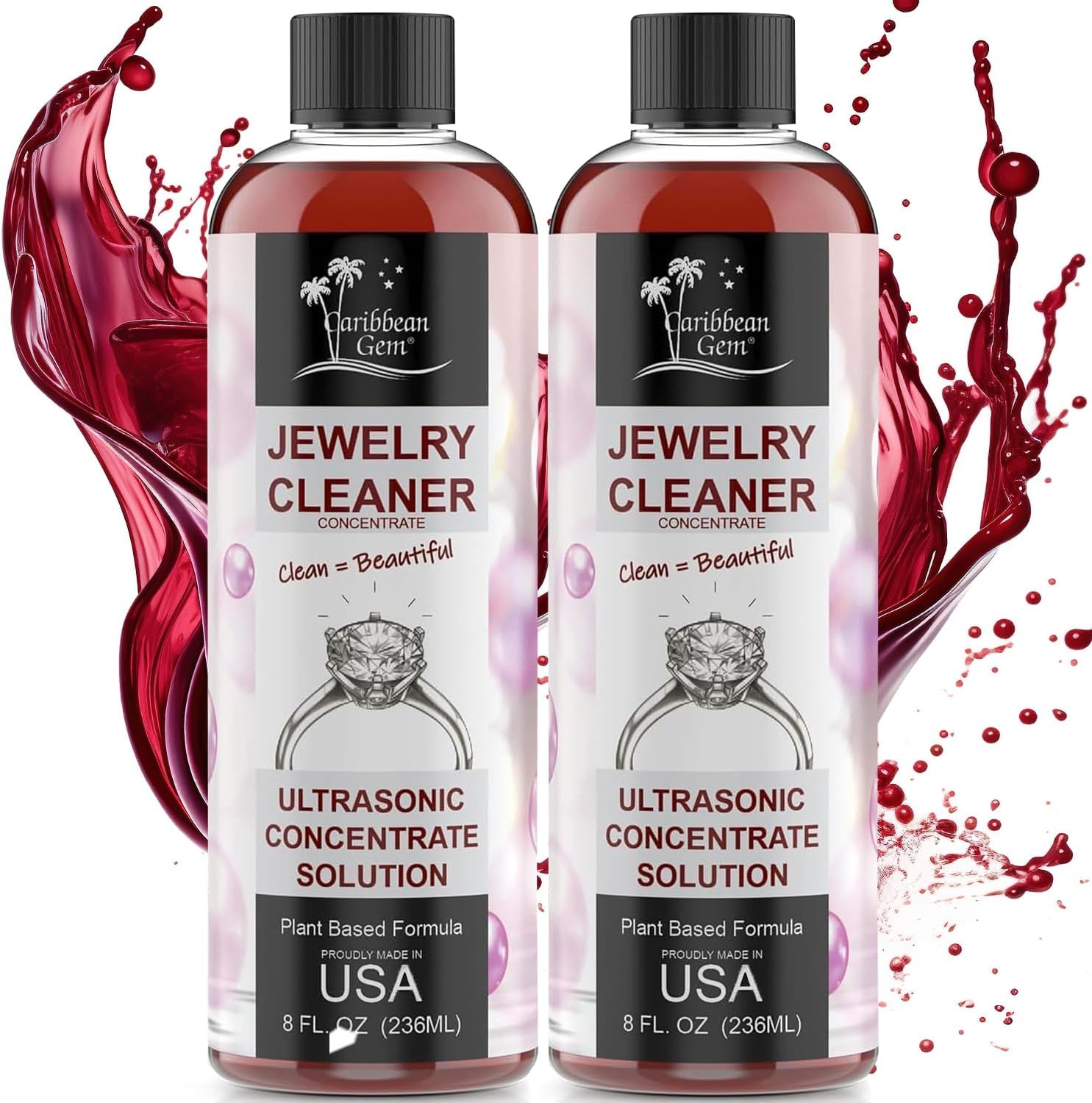 Ultrasonic Cleaner Solution Concentrate - Highly Concentrated All Purpose Cleaning Solution for All Ultrasonic Machines - USA Made Plant Based Eyeglass and Jewelry Cleaner, 8oz (2 Pack)