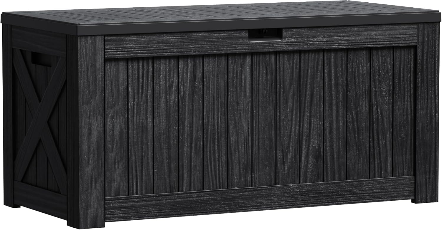 Greesum 120 Gallon Waterproof Deck Box - Lockable Outdoor Storage Bin for Patio Cushions, Garden Tools, Pool Supplies, UV Resistant Black