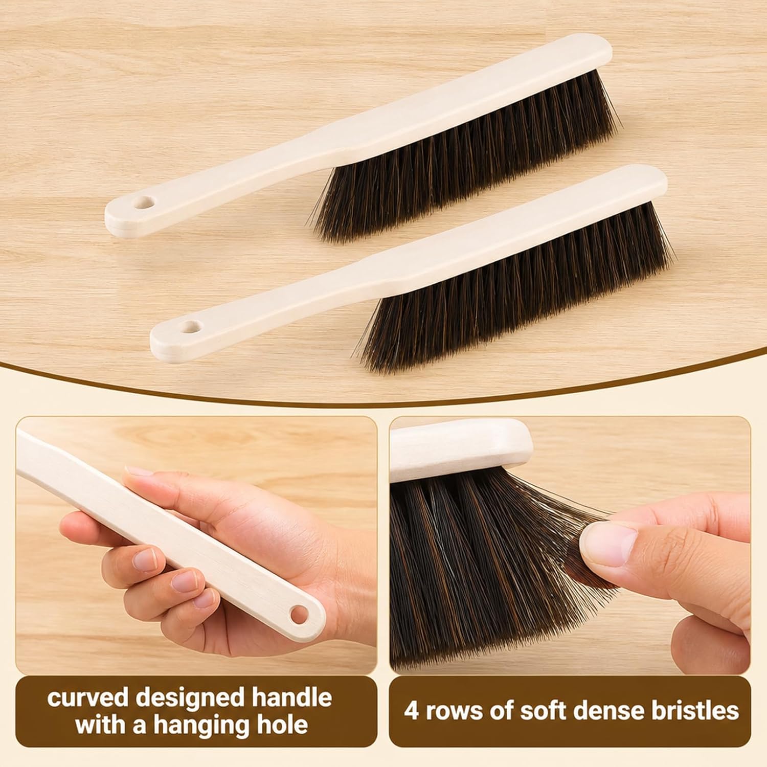 2 Piece Bench Brushes, Long Hand Brush with Wooden Handle