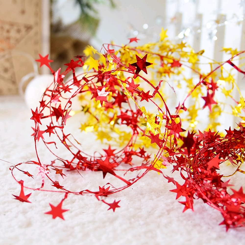 Star Tinsel Garlands with Wire, Christmas Star Wire Garland Christmas Tree Ornament for Xmas Wedding Birthday Party Festive DIY Craft Home Decoration, 25 Feet 2PC (Rose) image 3
