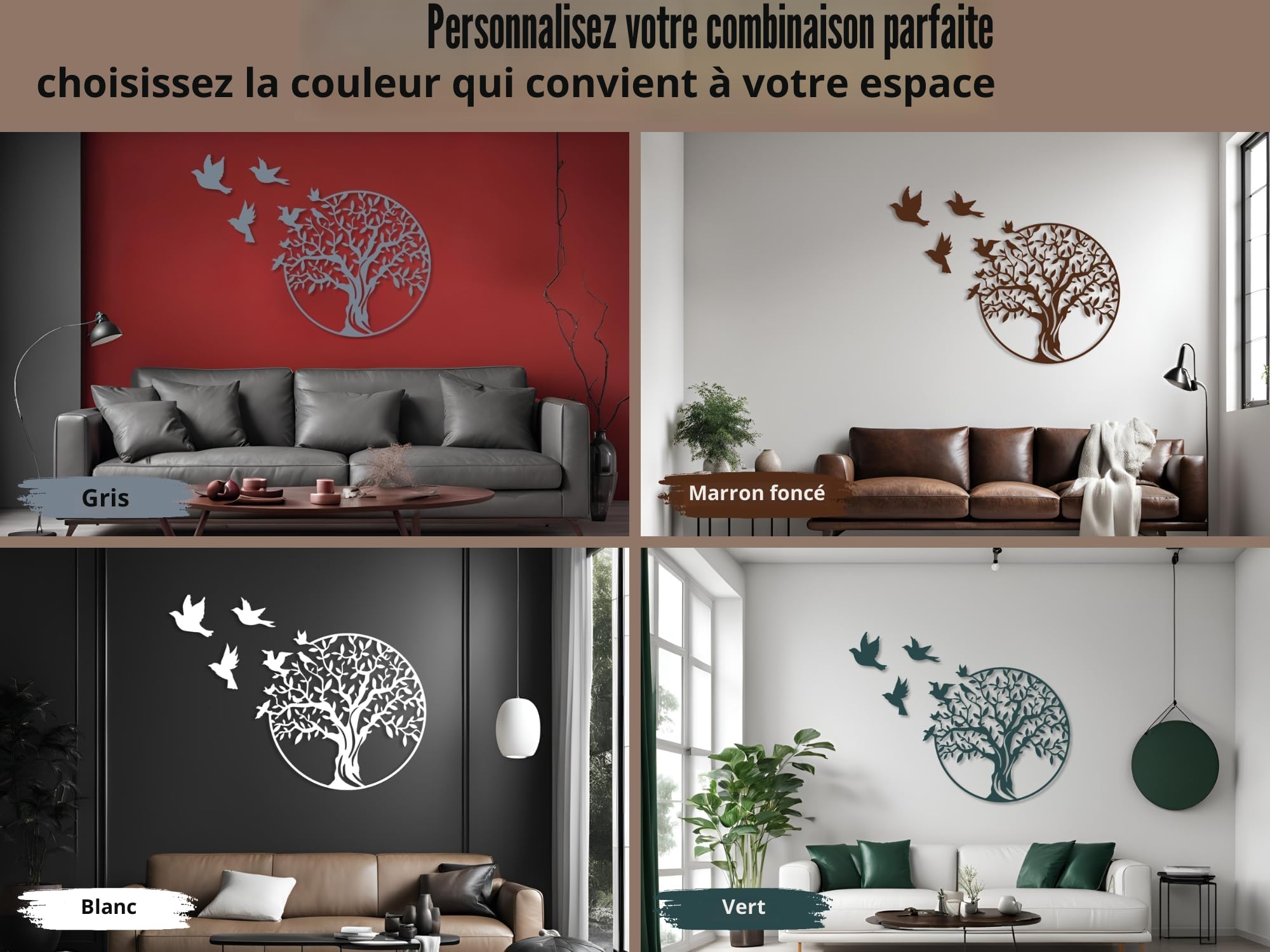 Vailla Arbre de Vie Tableau Decoration Murale 3D Deco Murale Salon Salle de Bain Chambre Cadre Décoration Chambre Triptyque Mural Bois (Arbre 8)