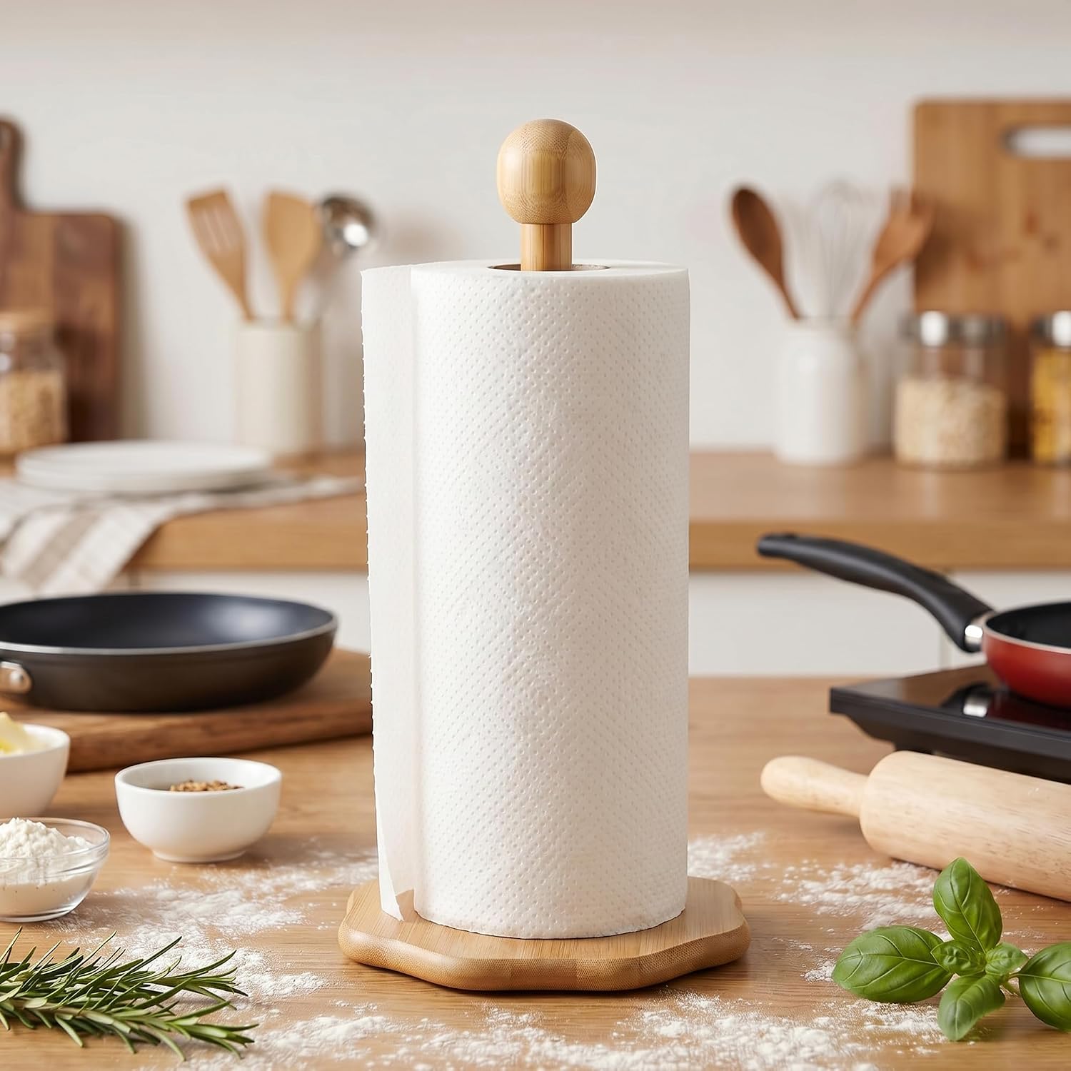 Paper Towel Holder Countertop, Wood Paper Towel image 2