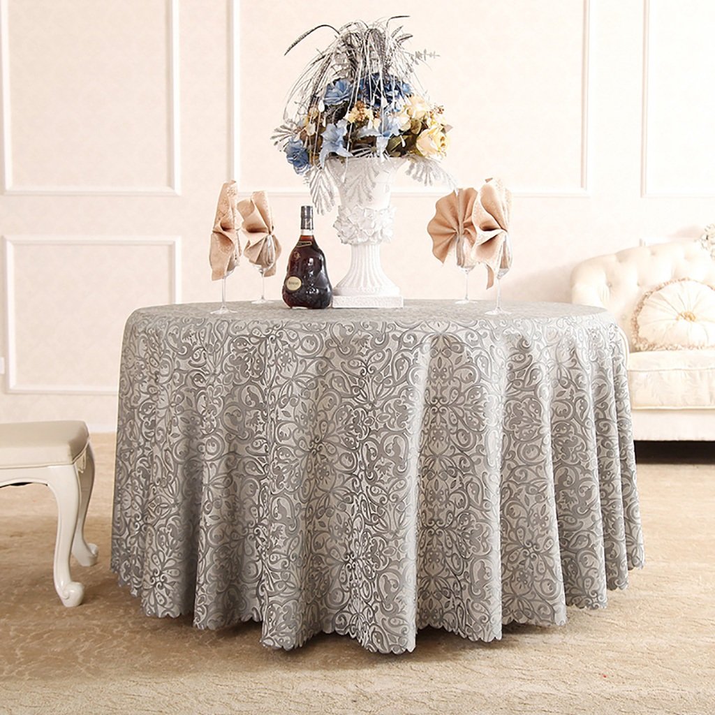Nappe ronde de luxe style européen jacquard et dentelle WENJUN 240cm