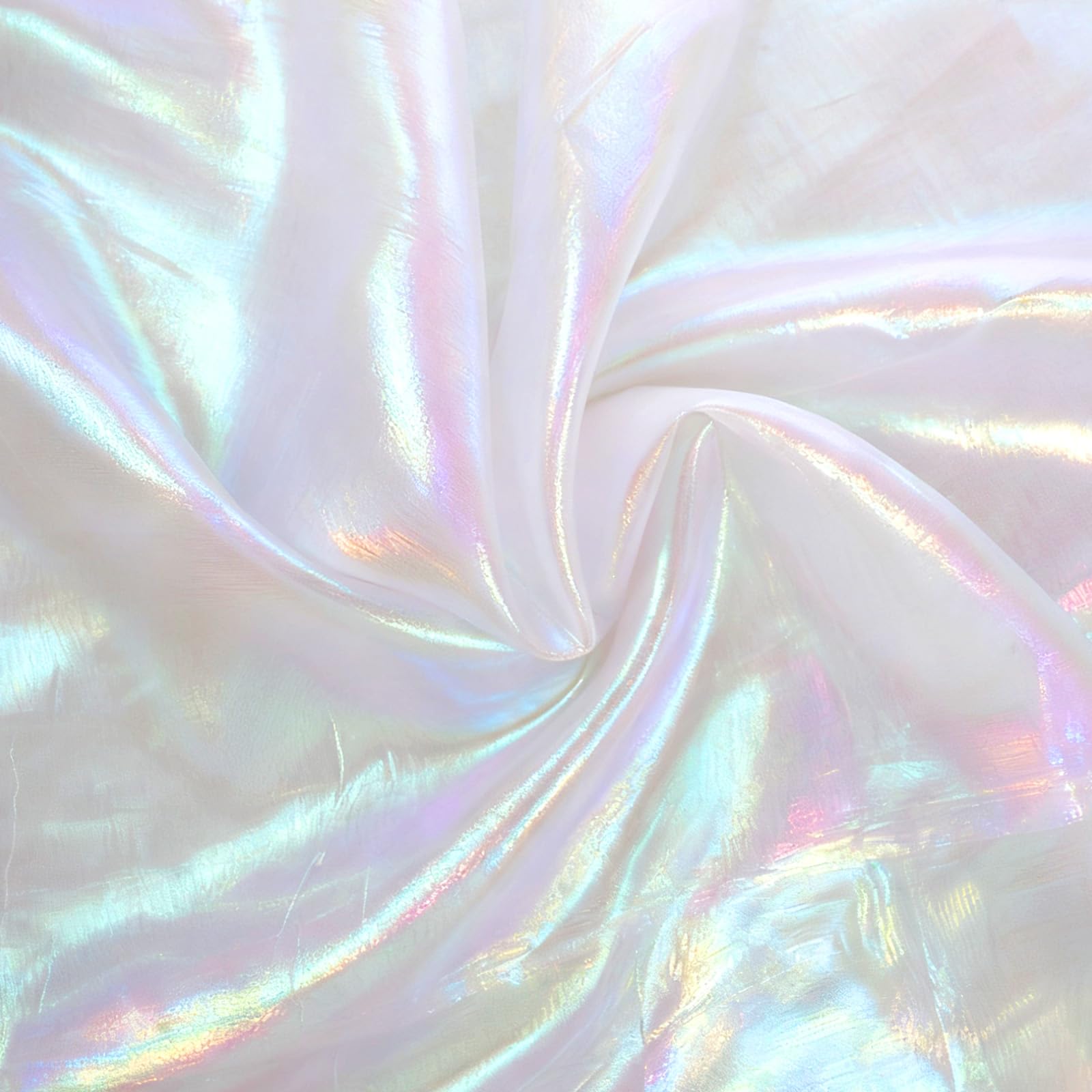 Holographic Fabric, 2M Iridescent Sequin Gradient Organza Lace Silky Glitter Translucent Tulle Material for Curtain Weddings Party Event Decorations