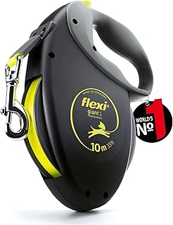 flexi® Giant Professional L | 10m Gurt Roll-Leine für Hunde bis 50 kg | schwarz/neon-gelb | ausziehbare Hundeleine | Gewicht 861.1 gr | Maße 18 x 24 cm