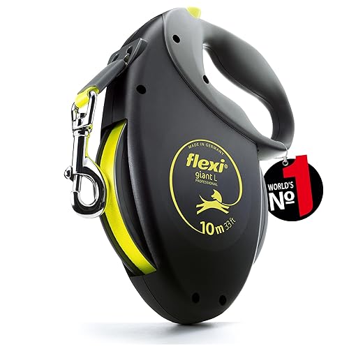 flexi® Giant Professional L | 10m Gurt Roll-Leine für Hunde bis 50 kg | schwarz/neon-gelb | ausziehbare Hundeleine | Gewicht 861.1 gr | Maße 18 x 24 cm