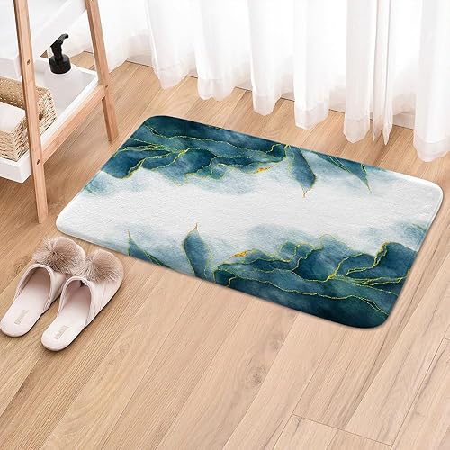 Miniatura 28 de Tapete de baño de mármol verde y dorado para baño, esmeralda oscuro, salvia, cazador, verde oliva, antideslizante, moderno, dorado, accesorios