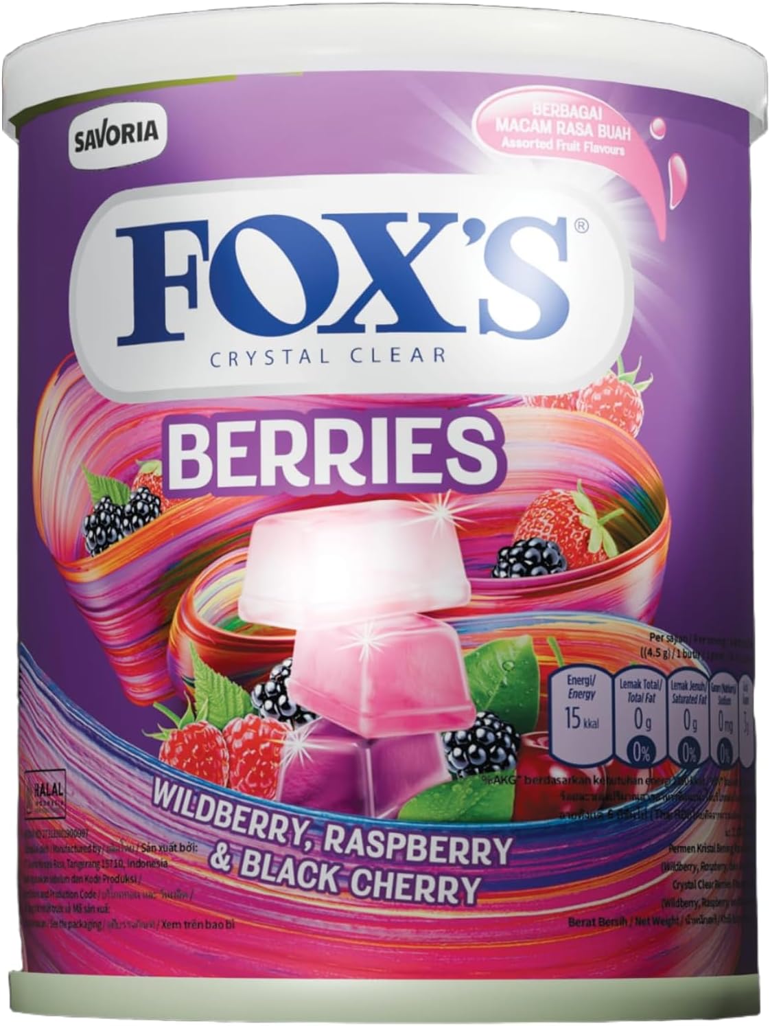 FOX'S Crystal Clear Berries Candy Tin 170g – Assorted Berry Flavored Hard Candy (Wildberry, Raspberry & Black cherry), Long-Lasting Sweet Treat, Ideal for Sharing, Gifting & Travel, Halal Certified