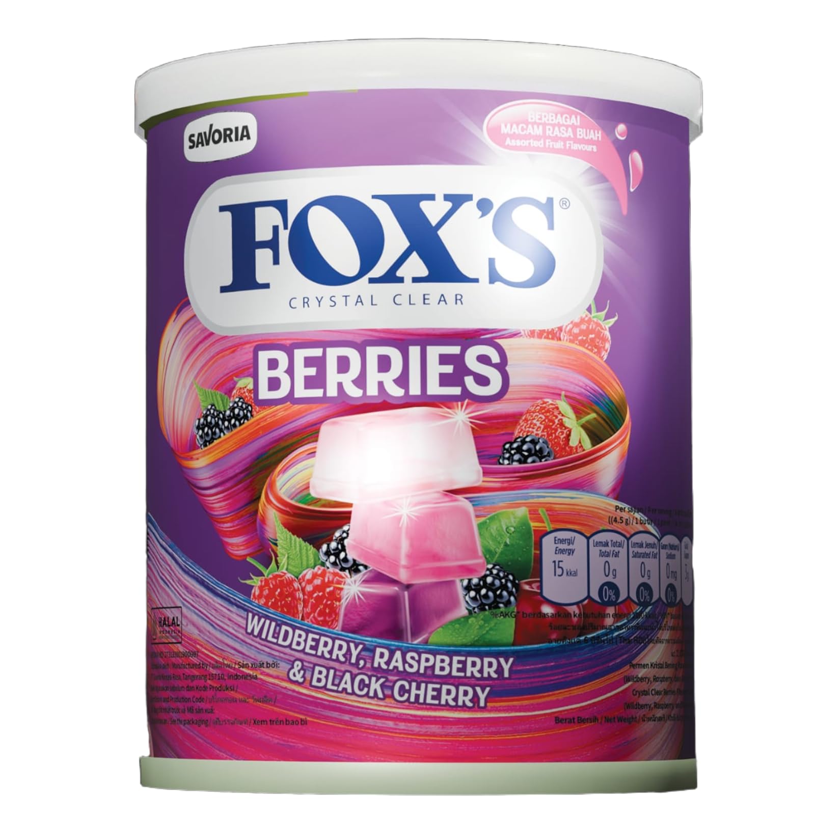 Fox'sCrystal Clear Berries Candy Tin 170g – Assorted Berry Flavored Hard Candy (Wildberry, Raspberry & Black cherry), Long-Lasting Sweet Treat, Ideal for Sharing, Gifting & Travel, Halal Certified