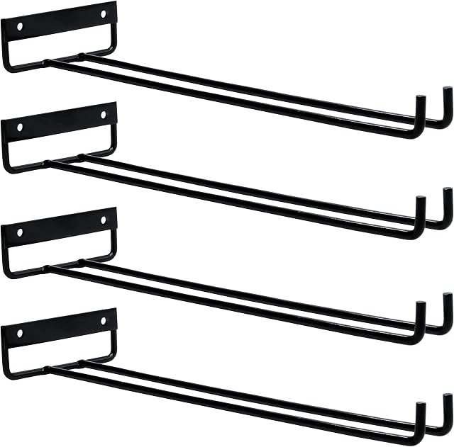 MOCOBO 4 pack Wine Glass Racks,Wall Mounted Hanging Racks, Wine Cup Holder Glasses Storage for Kitchen Bar Cabinet 30cm-Black