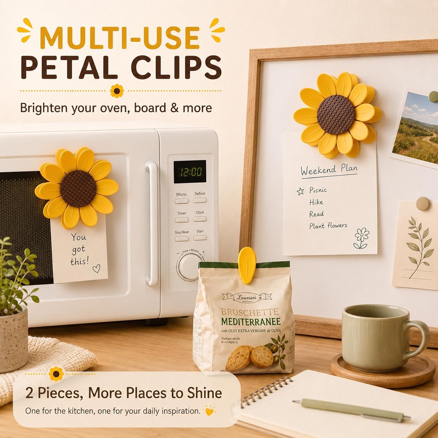 2PCS Sunflower Magnetic Chip Holders, Fridge Magnet as Food Sealing image 5