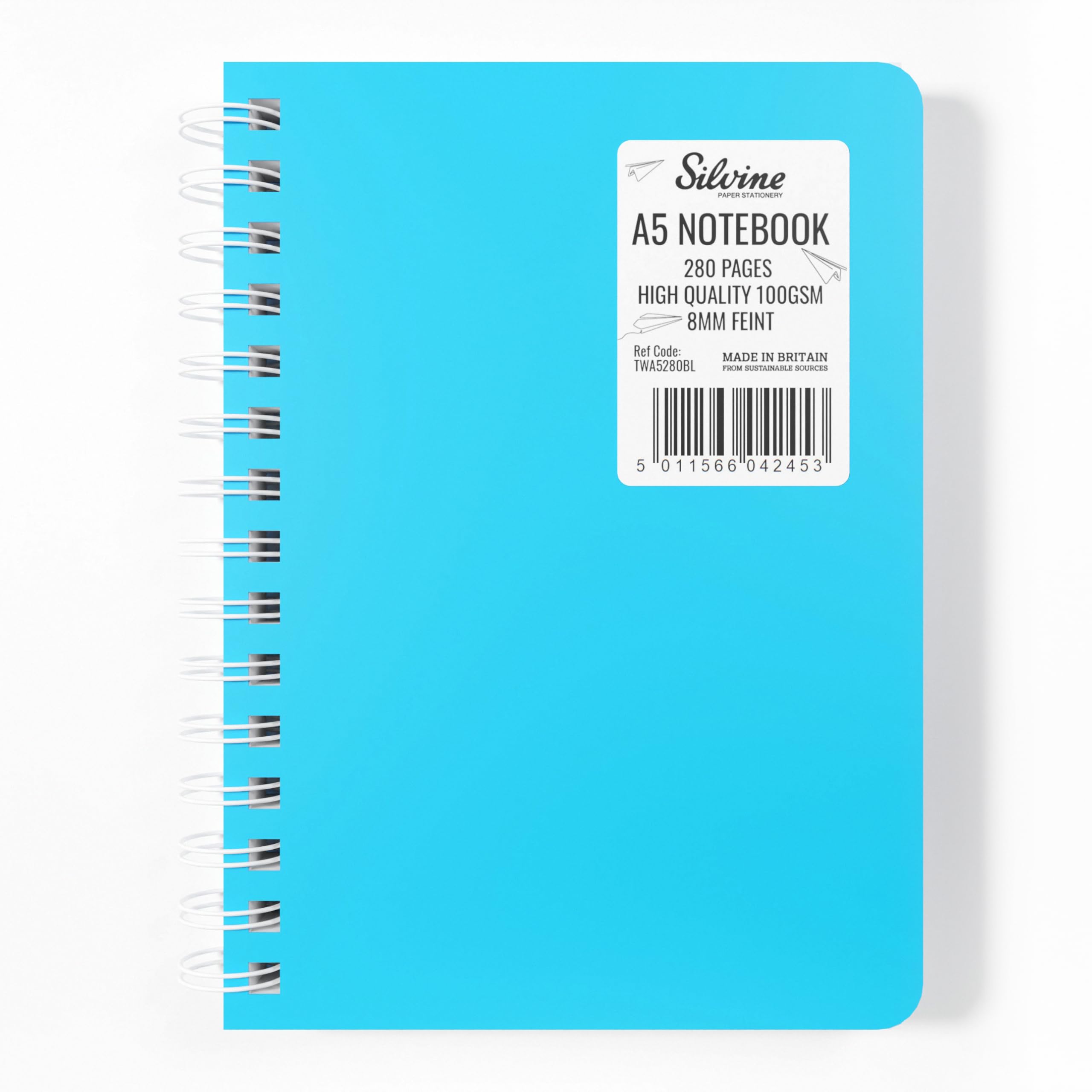 Silvine Premium A5 Notebook 280 Lined Pages 100gsm Thick Paper with Durable Waterproof Covers for Office, Students, Professionals [Blue]