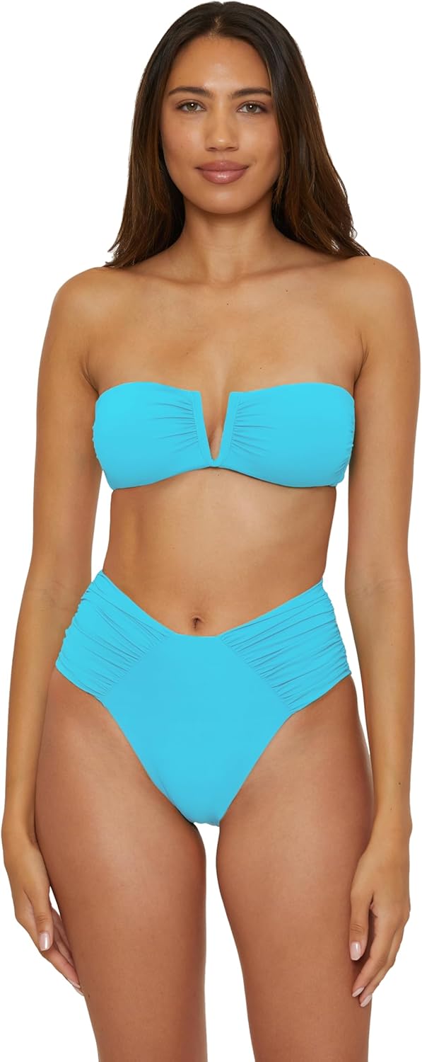 Becca Women's Color Code Shirred Bandeau Bikini Top, Adjustable, Tie Back, Swimwear Separates for Women