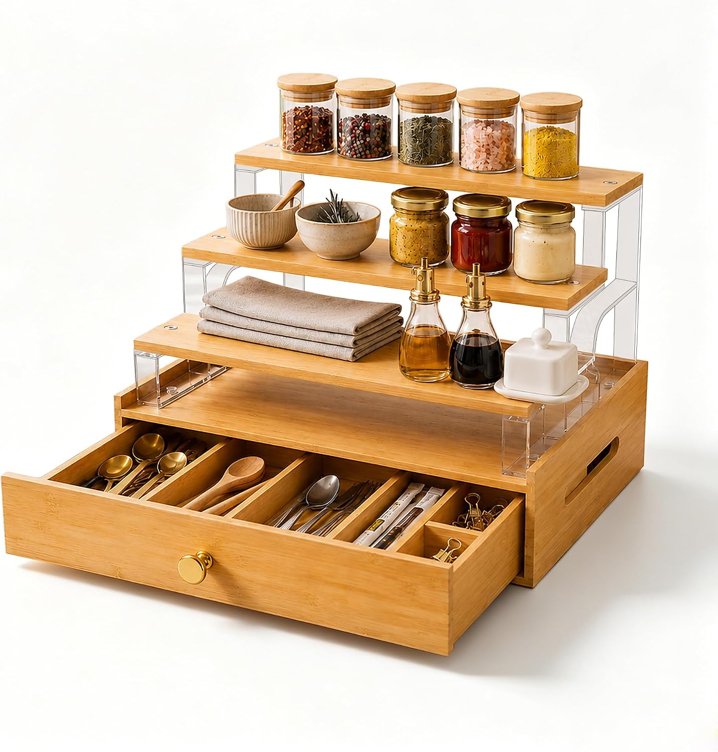 Bamboo Makeup Organizer, 3-Tier Vanity Cosmetic Storage Shelf for Bathroom Dresser