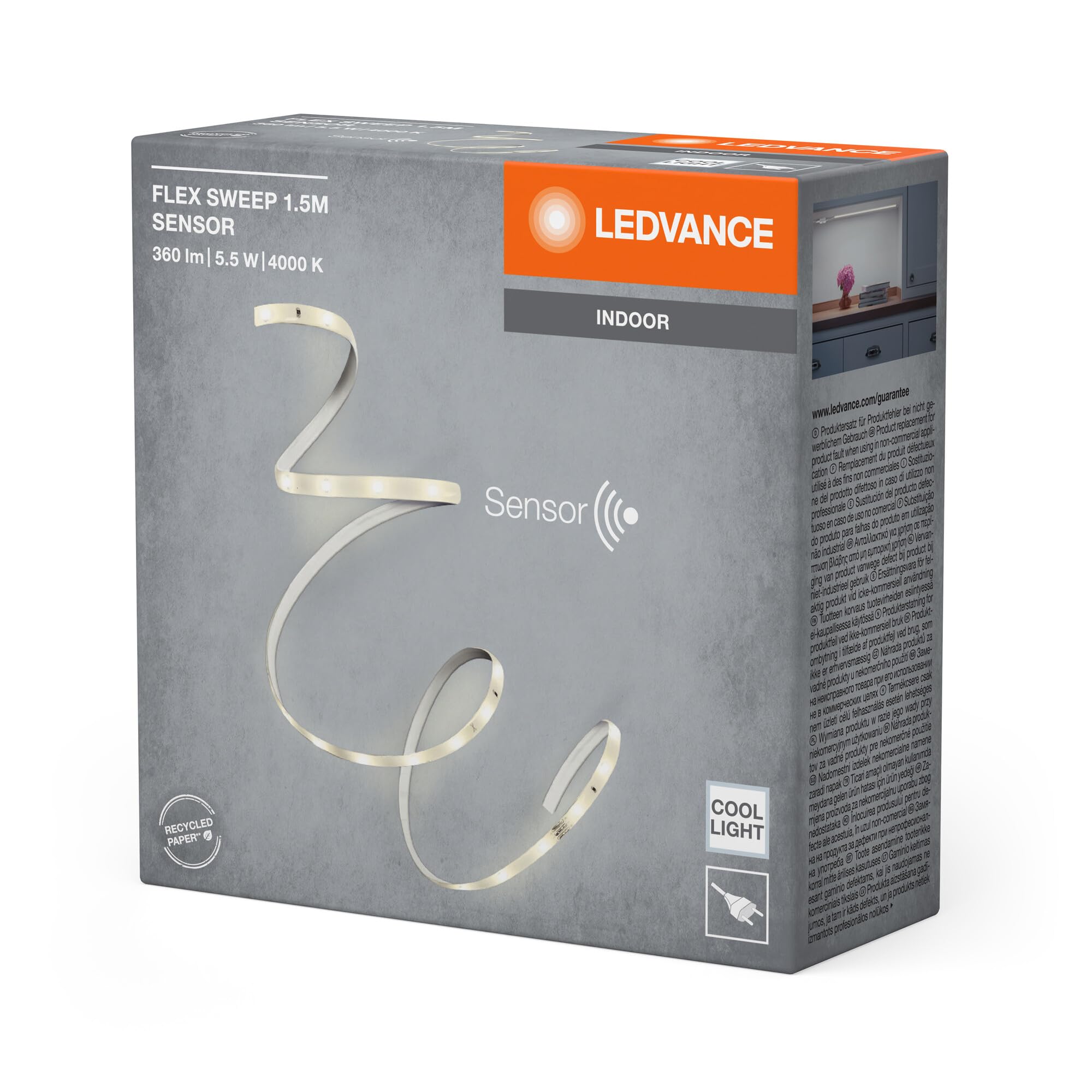 LEDVANCE FLEX Striscia con sensore wipe adatta per il montaggio sotto i mobili; 830 bianco caldo; poliuretano; 1,5 m; lampadina non sostituibile
