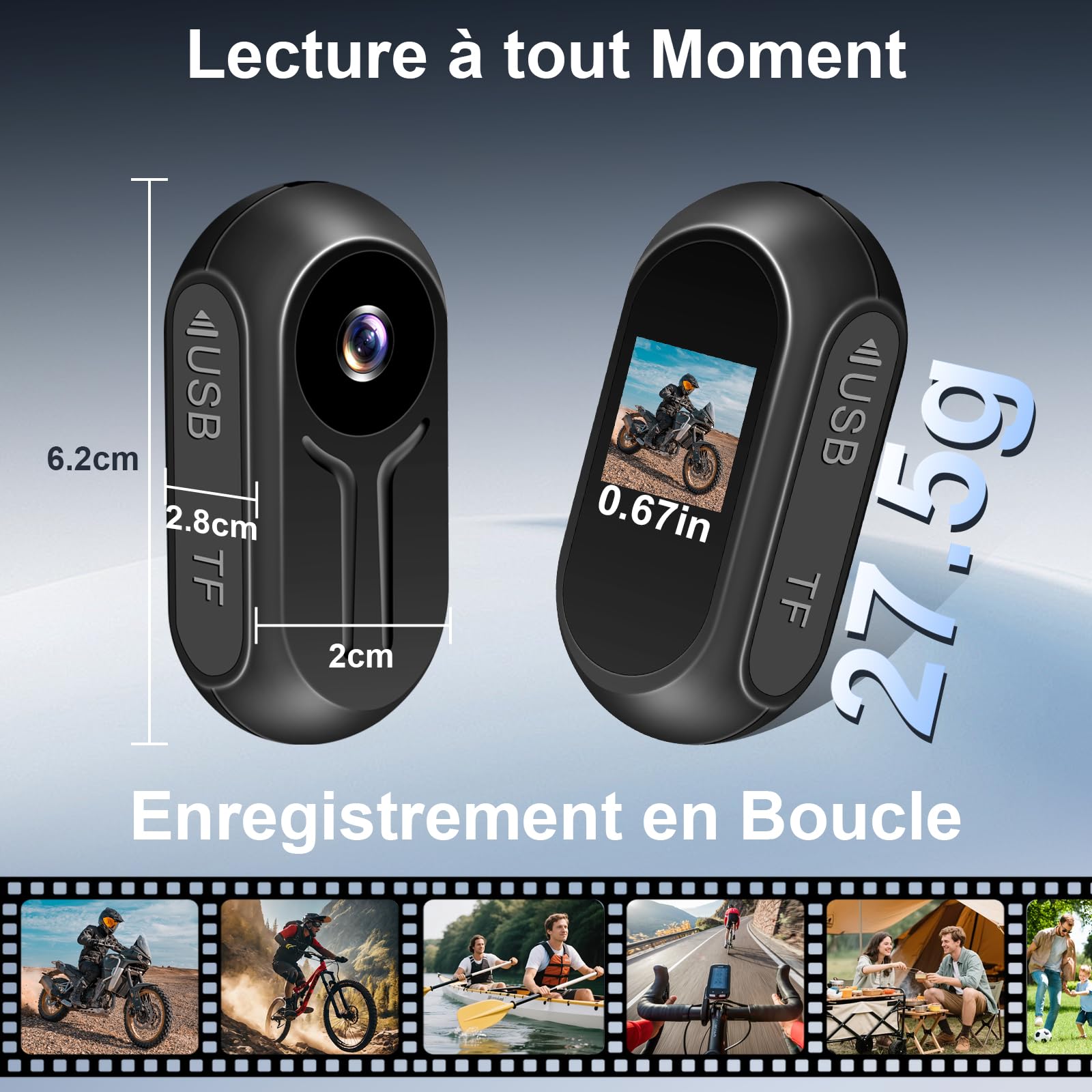 Caméra d'action, Caméra Vidéo d'action Magnétique, Mini Caméra Corporelle