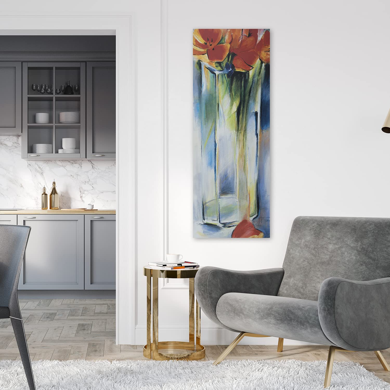 Feeby Bilder 45x140 cm Vase Mohn 1 tlg Modern Vlies Wandbilder Leinwandbilder Bild auf Leinwand Kunstdruck Wand Wanddeko Design Schlafzimmer Flur Wohnzimmer abstrakt Krug mehrfarbig