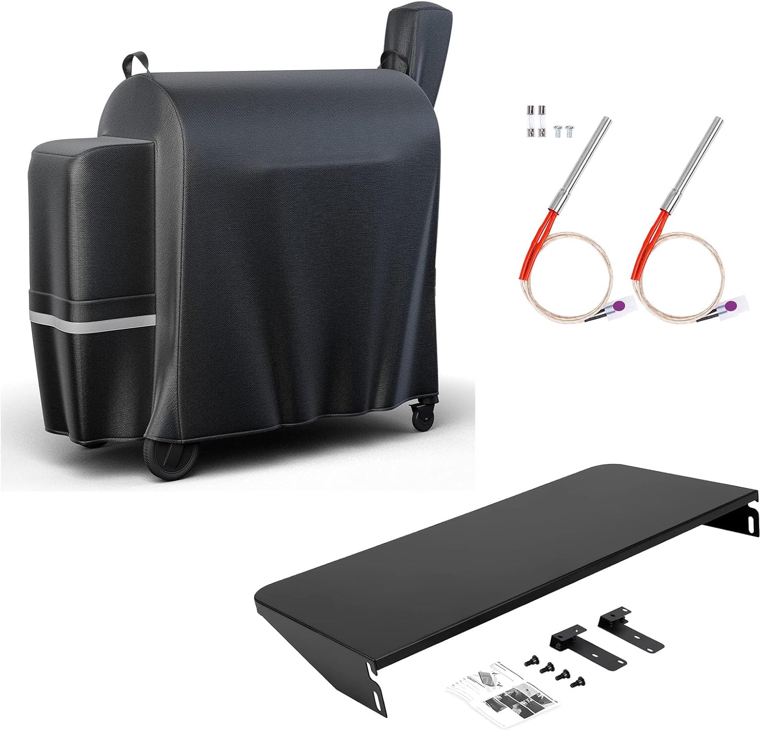 QuliMetal Replacement Hot Rod Ignitor Kit, Grill Cover and Grill Folding Front Shelf for Traeger