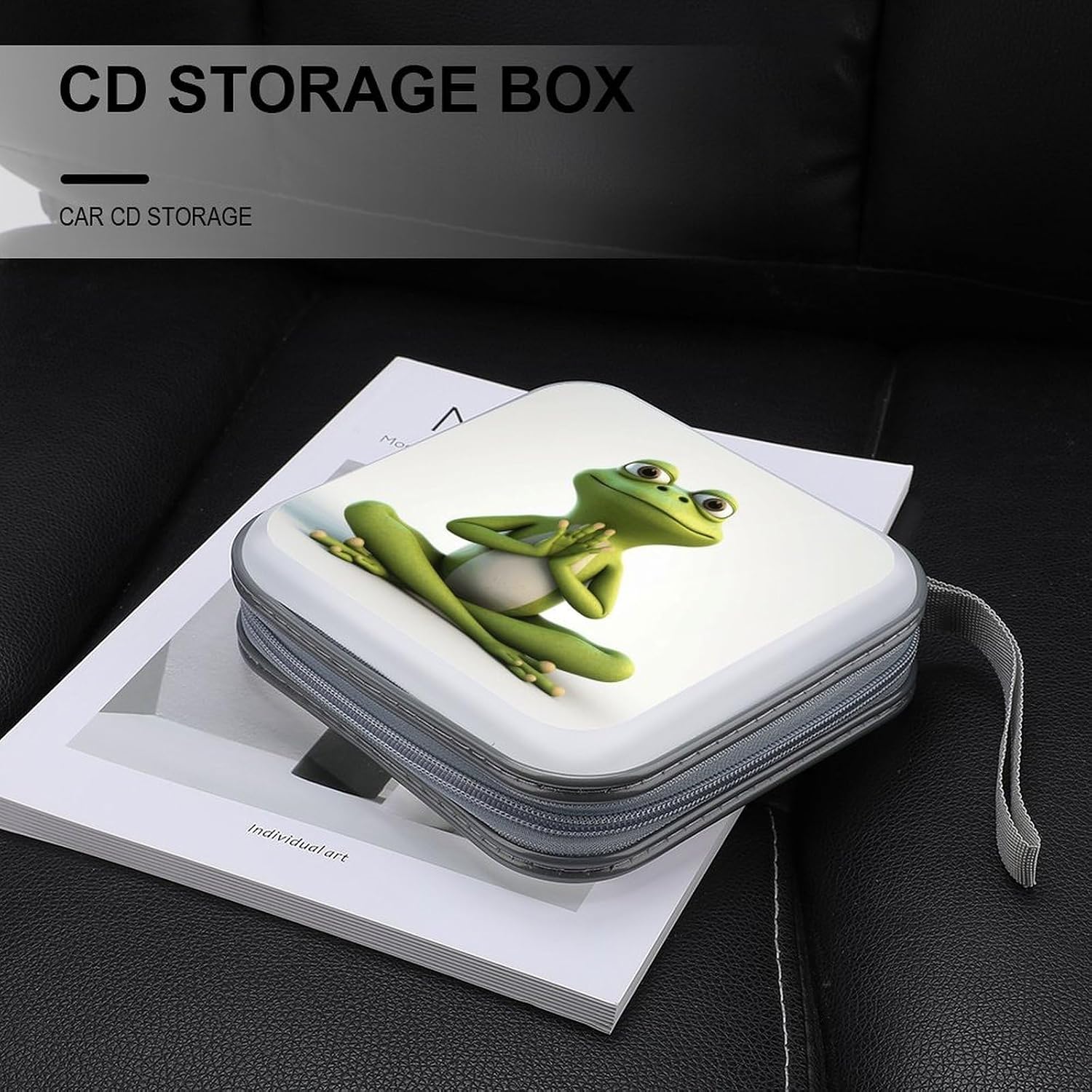 The Funny Frog Doing Yoga CD Case Binder for Travel Car DVD Storage Box with Handles Fashion DVD Storage Case Cover CD Storage Binder for Movie Music Audio Disks 40 Disc Units