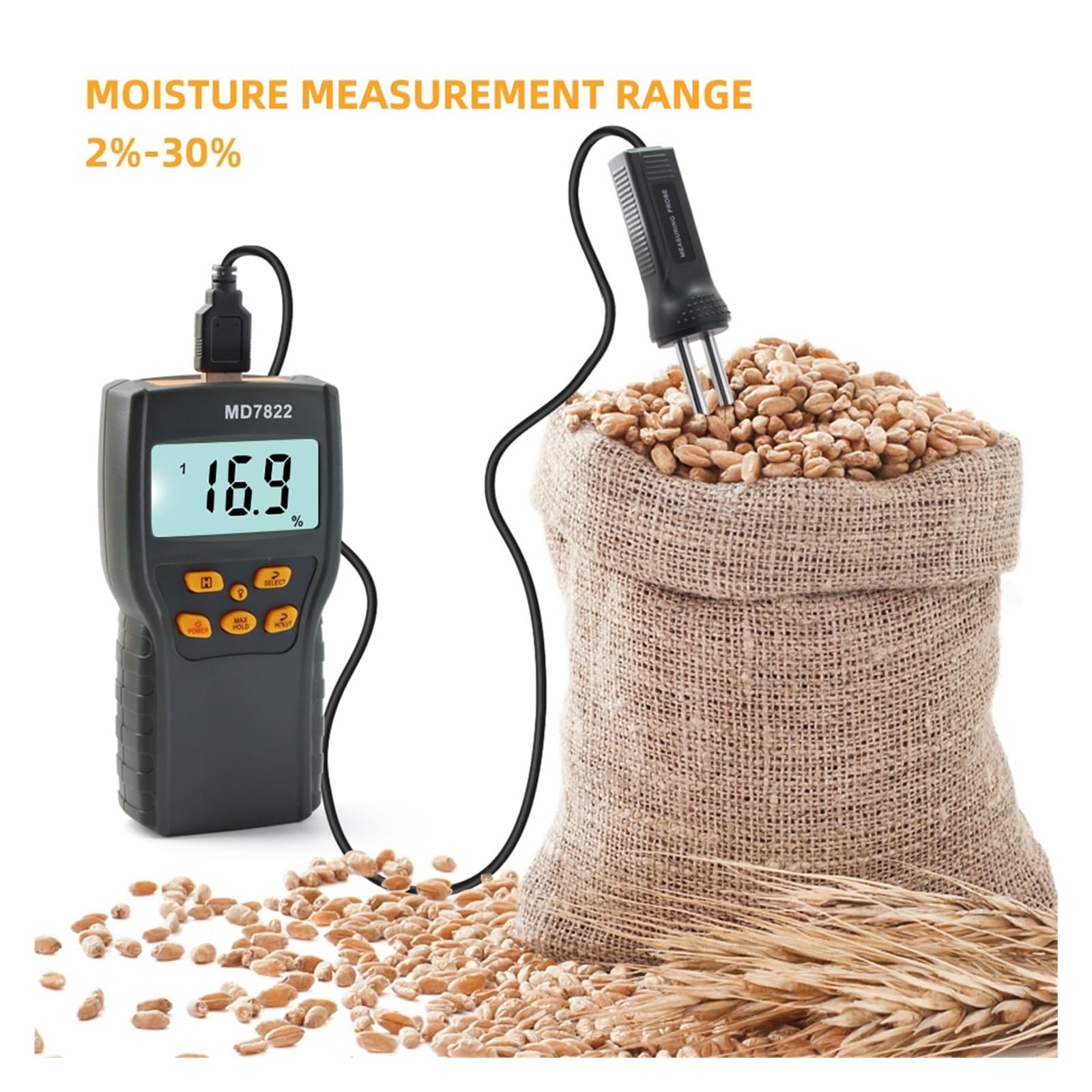 Misuratore umidità, Misuratore di umidità Digitale for Cereali MD7822 Tester di umidità con Display LCD Contiene misuratore di umidità for Mais e Mais,Igrometro Professionale