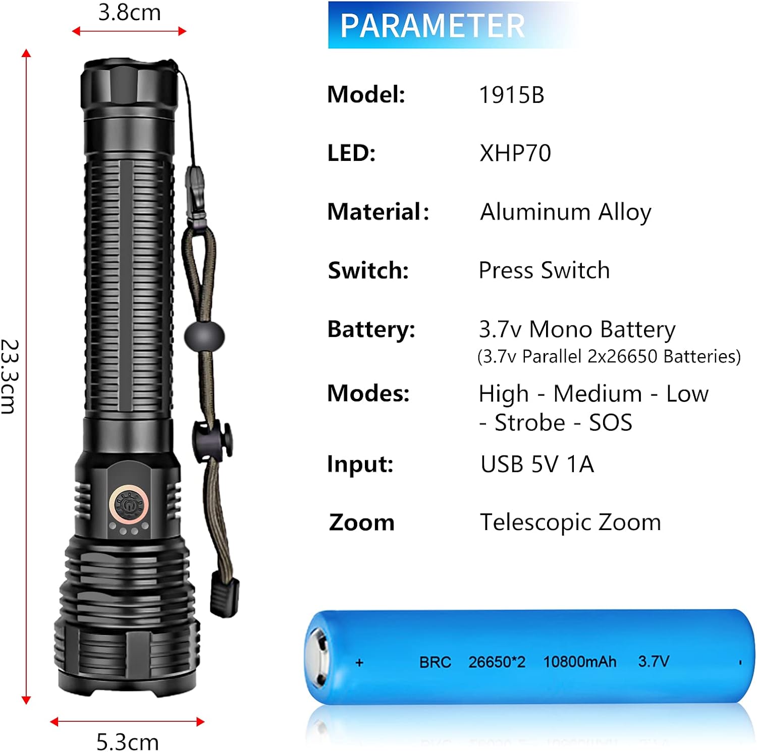 GAMTOOCA Flashlight Rechargeable Flashlights Searchlight Image