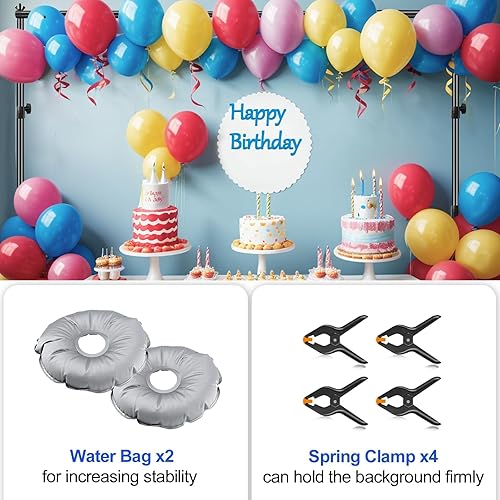 Miniatura 4 de EMART Soporte de telón de fondo, 6.5 x 10 pies ajustable para fondo de fotos y kit de fotografía con base plana de metal resistente para fiestas,