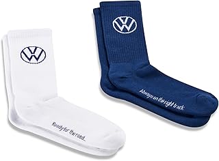 Volkswagen 3A3084361 Sports Socks Tennis Socks Stockings with VW Logo Size 39-42 White/Blue 2 Pairs, White