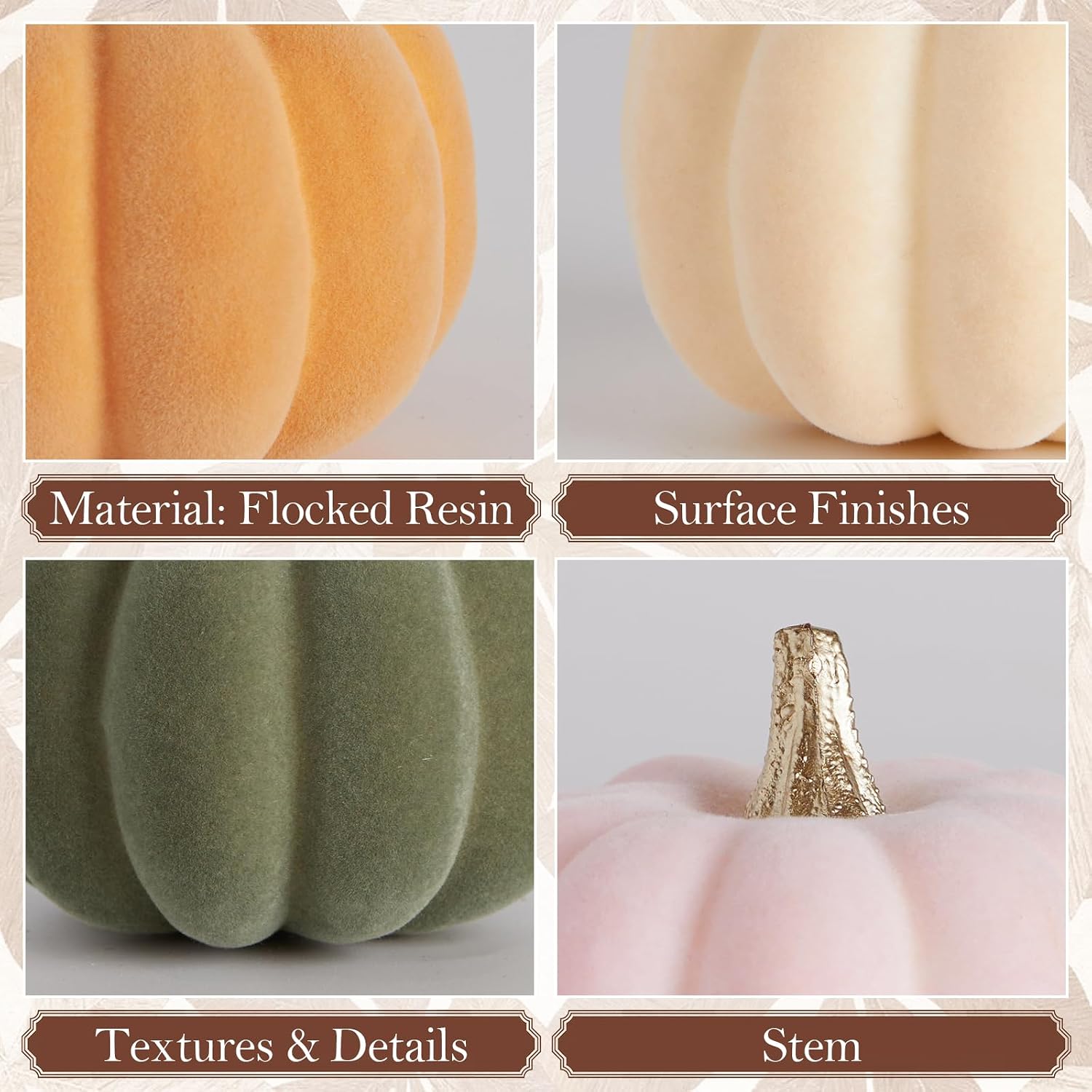 WDS WONDROUS Mini Fall Pumpkin Decor, Fake Decorations for Home, 12PCS | Small Velvet Pumpkins, Orange Pink Green White, Lightweight Flocked Foam, Thanksgiving Harvest Halloween Table Party Decor