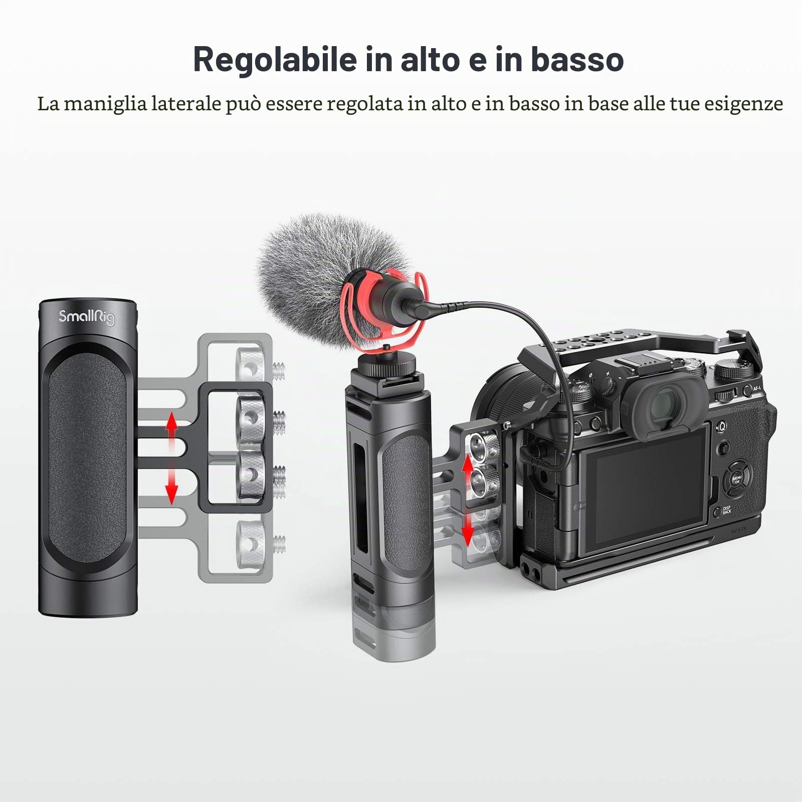 SMALLRIG Mini Maniglia Laterale con Fori Filettati, Mini Maniglia Laterale Regolabile per Gabbia Della Fotocamera - 2916