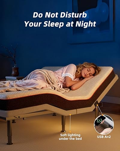 Miniatura 8 de Base de cama eléctrica ajustable tamaño Queen con control remoto inalámbrico, inclinación de la cabecera y las patas, USB, luz debajo de la cama -