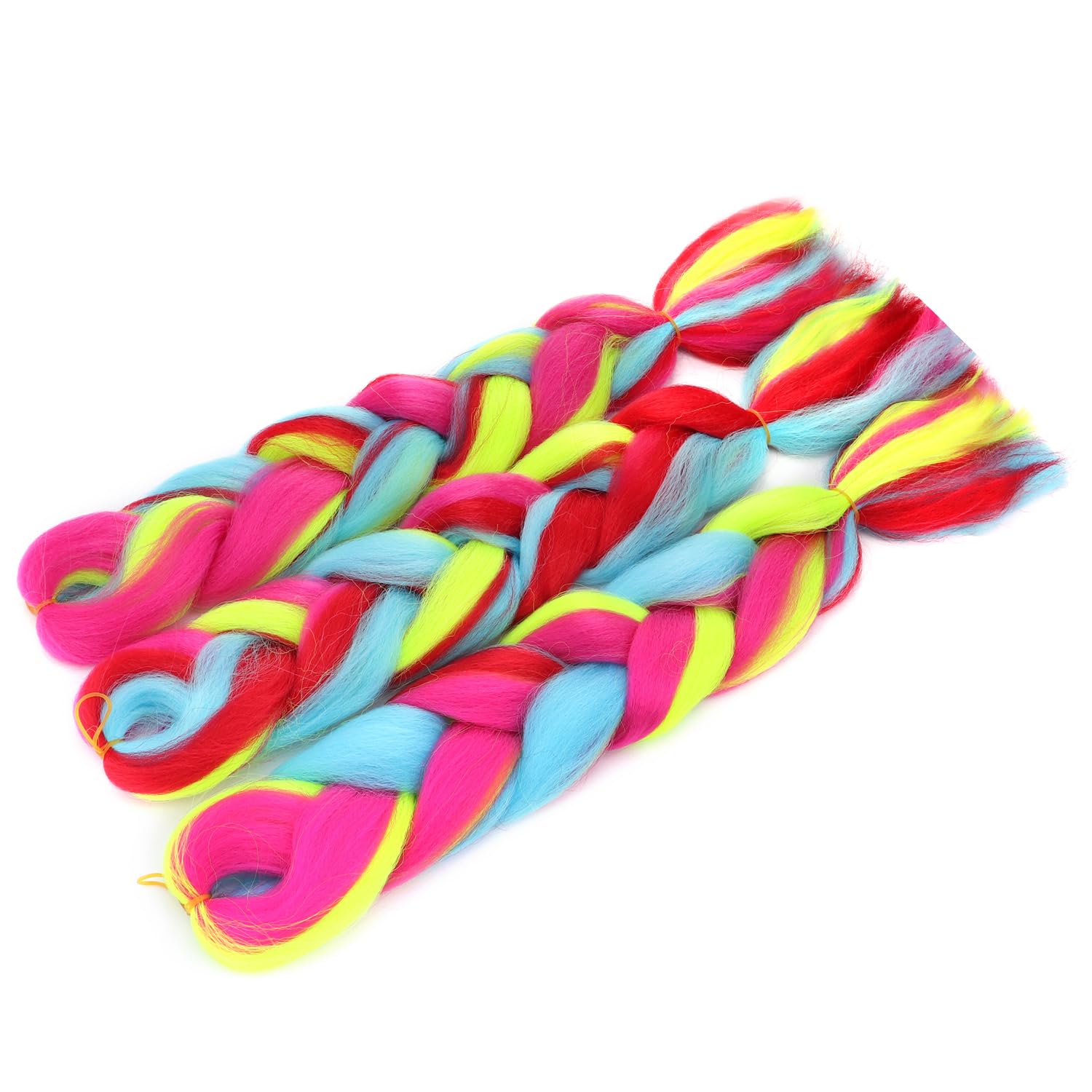 ColorfulPanda 3 packs Hair Extensions for Braiding Crochet Twist Hair Rainbow Color,Yaki Synthetic Easy Jumbo Braids Pre-stretched African Box Braided hair 24inch,Yellow/Blue/Red/Rose pink - Image 4