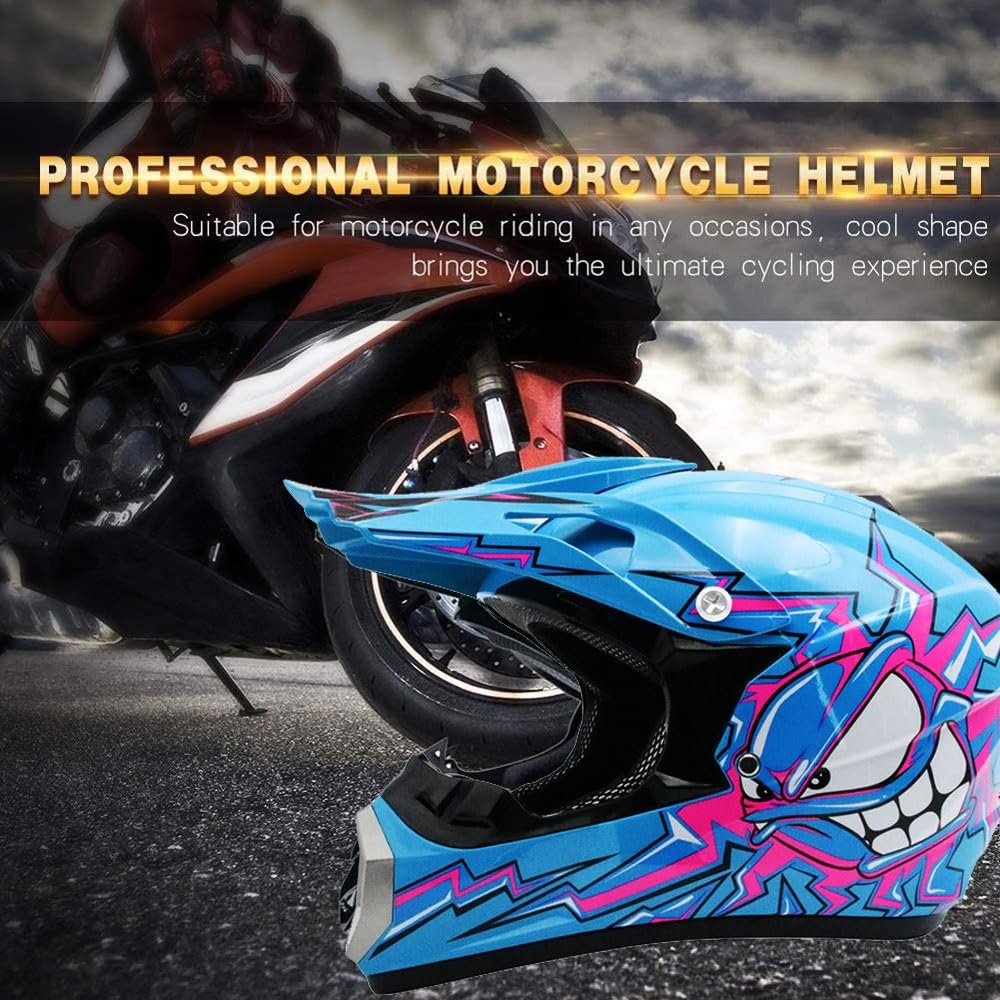 Casco de Motocross para NiñOs Y JóVenes, Aprobado por Dot, para VehíCulos Todo Terreno de Cuatro Ruedas, con Gafas, Guantes Y MáScara, para Descenso, MX, AVT, Moto de Cross