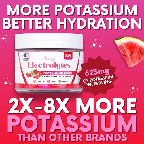 Miniatura 4 de Polvo de electrolitos de caramelo de sandía, mezcla de bebida de hidratación sin azúcar con 623 mg de potasio, ingredientes limpios, vegano, apto