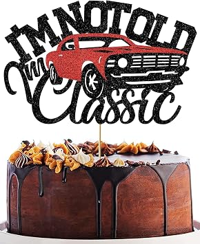 Im Not Old Im Classic Cake Topper-Vintage Car Birthday Cake Decor-30th 40th 50th 60th 70th 80th 90th 100th Birthday Party Cake Decorations Sign Car Theme Party Supplies RED A