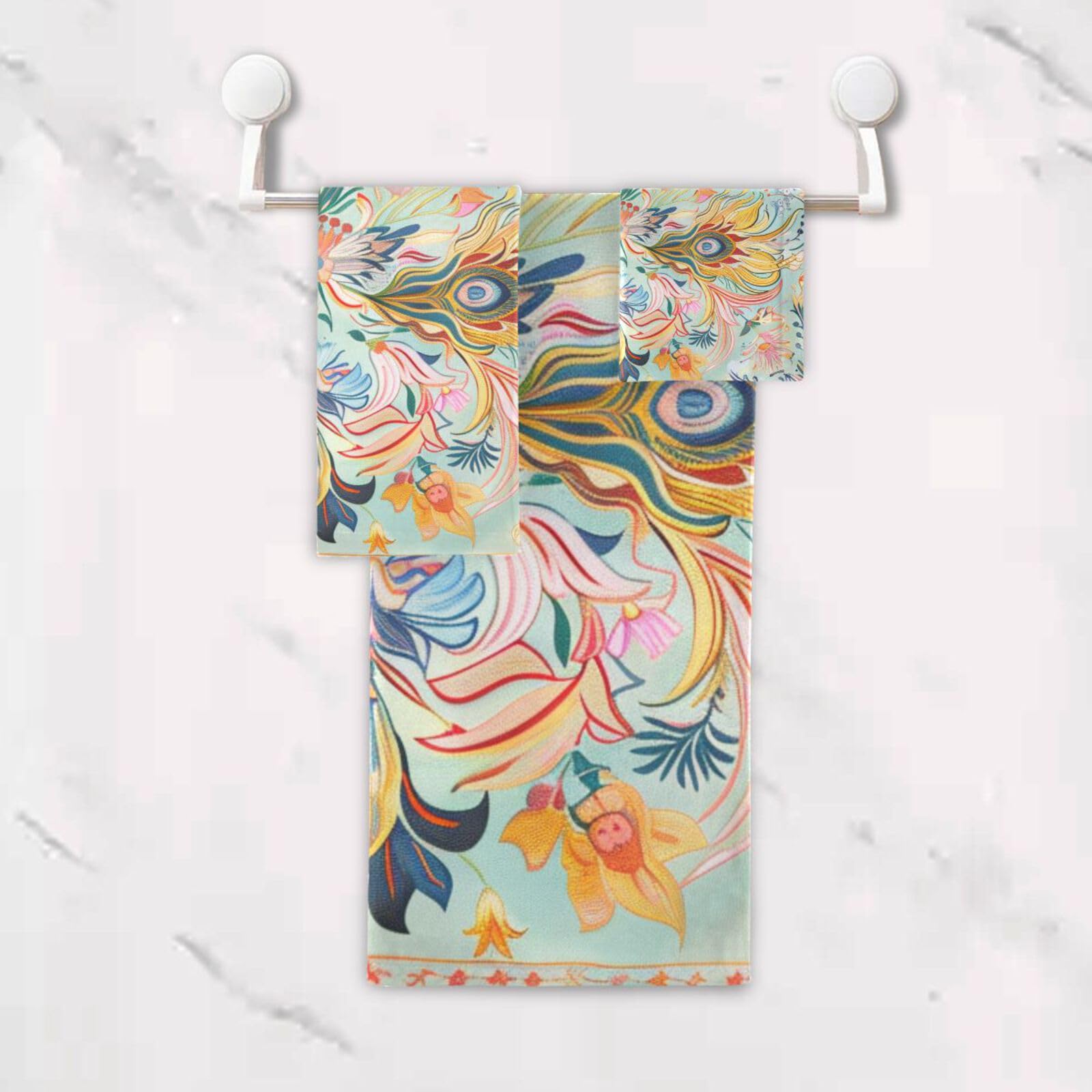 Set di 3 asciugamani da viso in microfibra con motivo floreale in stile bohémien, 1 asciugamano da bagno, 1 asciugamano per le mani, 1 panno per la casa, cucina, hotel, palestra, nuoto, spa