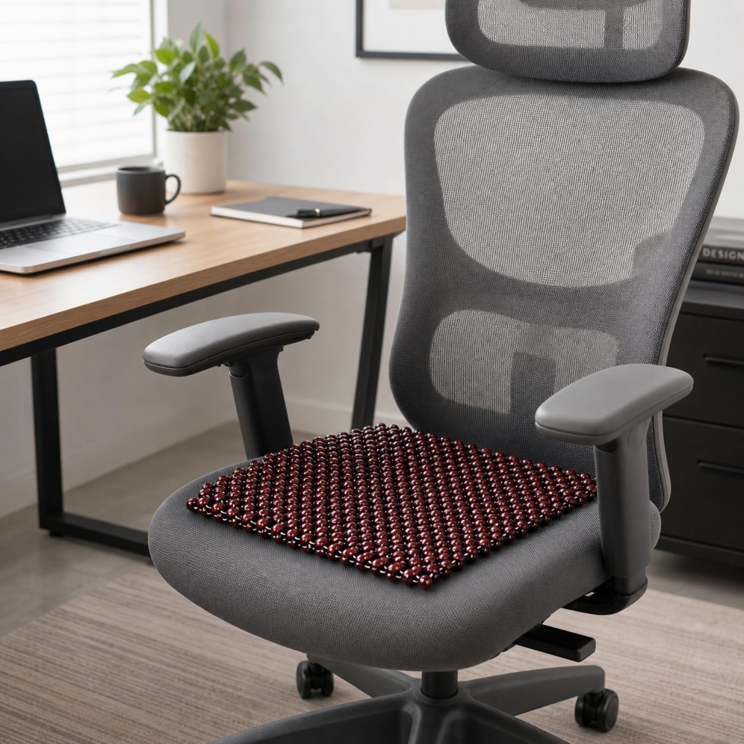 HJJKKH Maple Wood Beaded Seat Cushion - 17"x17" Breathable Summer Pad Mat Cover for Car, Office Chair, Home - Cooling Comfort & Glutes Massage - Universal Multi-Purpose Design image 2