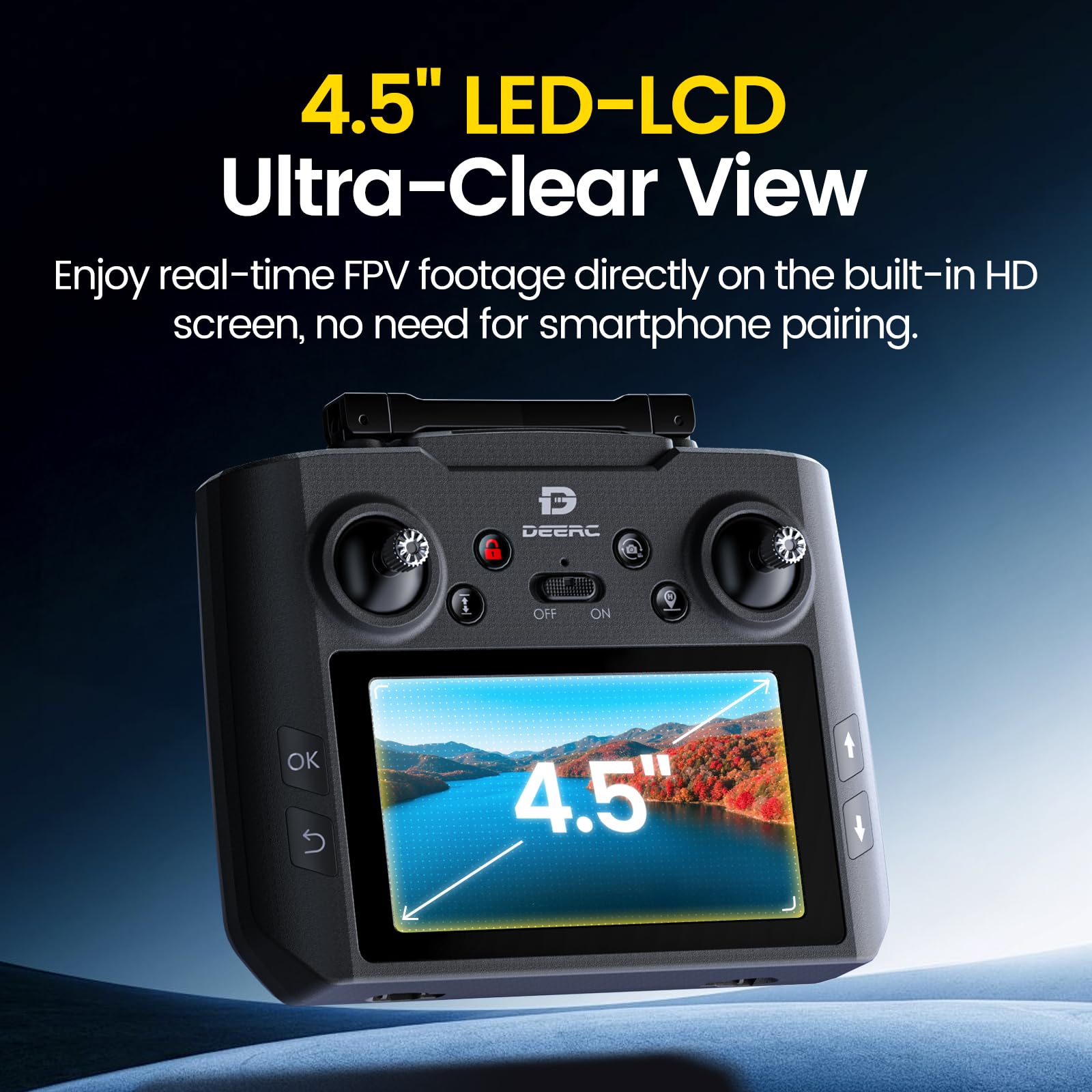 DEERC GPS Drohne mit 4,5" FPV Bildschirm, 4K Kamera, 40 Min Flugzeit | 5GHz HD-Übertragung, Bürstenloser Motor, Automatische Rückkehr, Follow-Me-Funktion, für Einsteiger/Erwachsene/Jugendliche