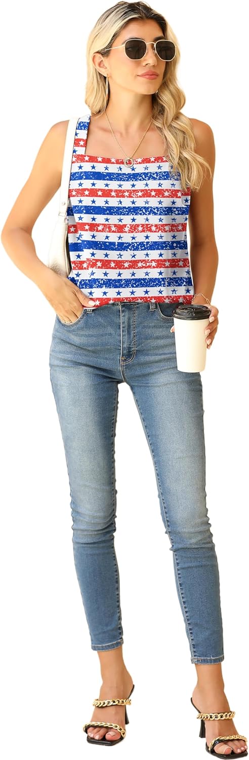 QUEZHU Blouse Tank Tops for Women Casual Summer Square Neck Chiffon Blouse Loose Flowy Sleeveless Tunic Shirts - Image 2