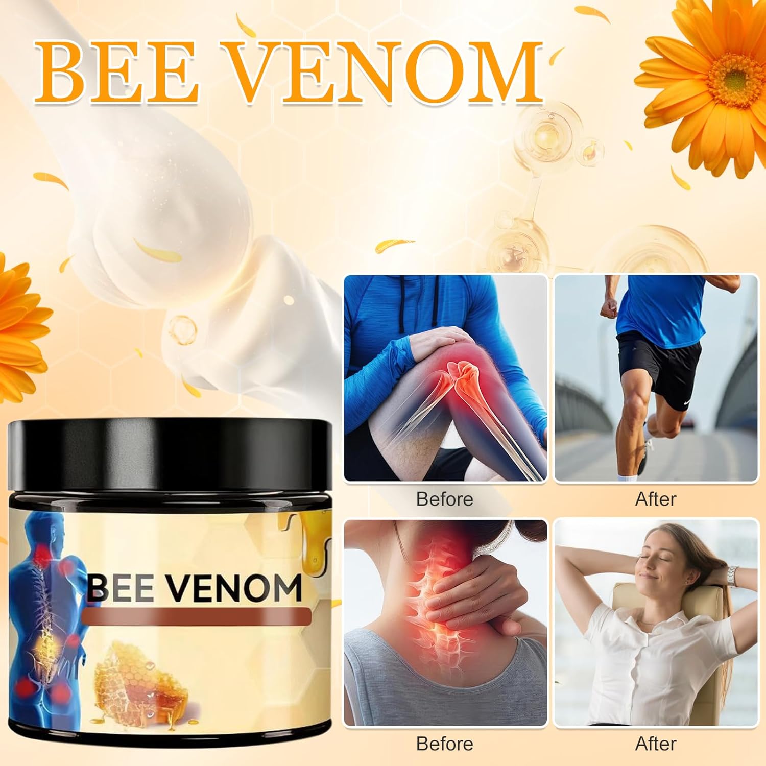 Bee Venom Joint Cream, Bee Venom Advanced Joint and Bone Cream, Professional Bee Venom Joint Gel, Effective for The Back, Waist, Neck, Hands, Knees, All Skin Types, Non-Sticky, Fast-Absorbing - Image 5