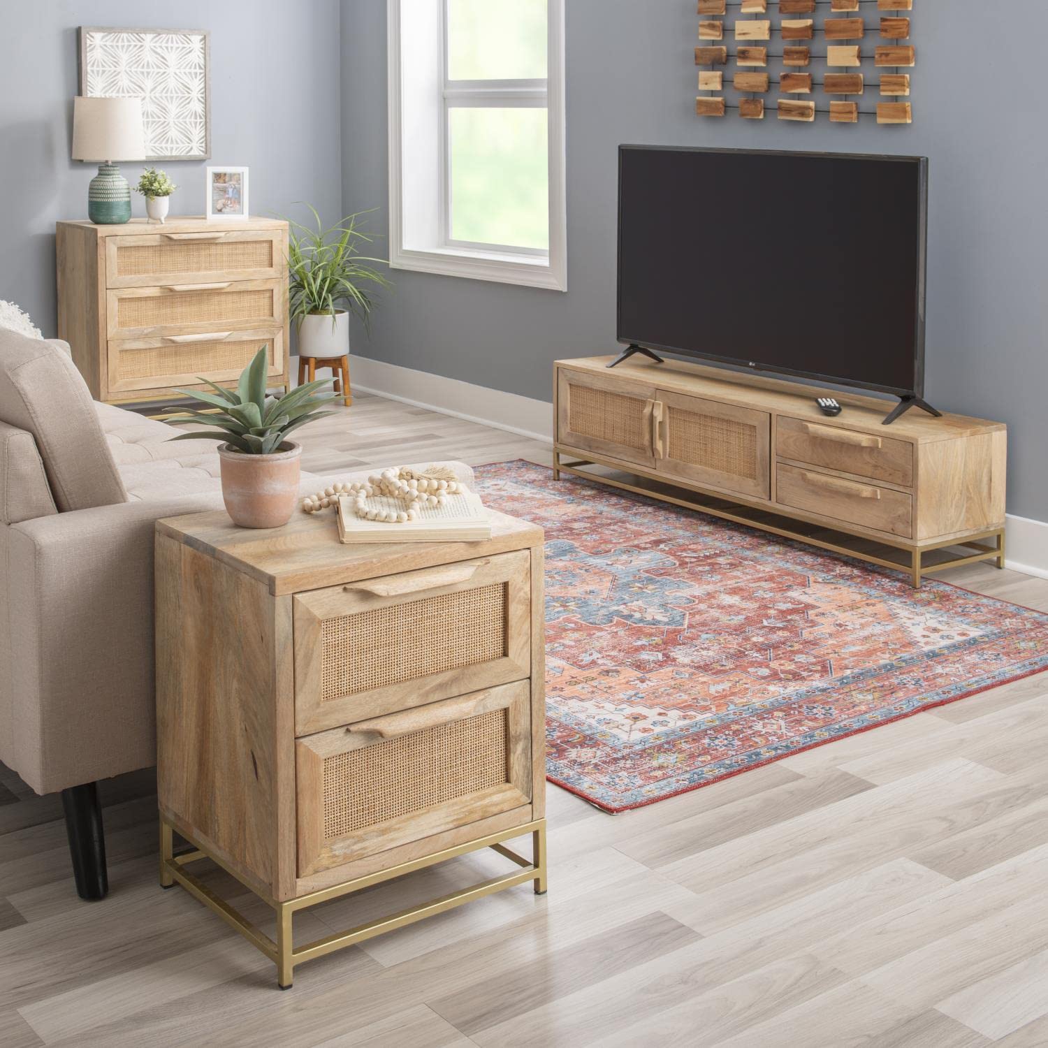 Amazon.com: Powell Janie Rattan Cabinet - Gold Metal Frame, Cane 