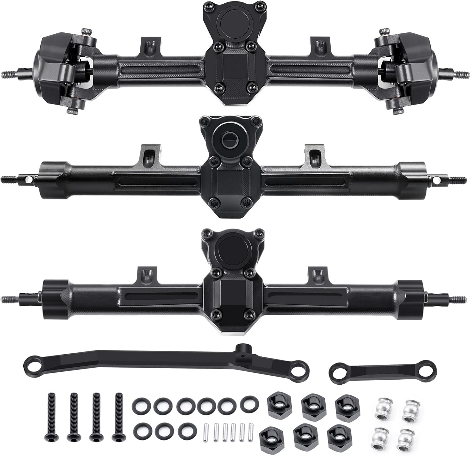 RCLIONS Aluminum Front Middle Rear Axles +4mm Extended for Axial SCX24 Deadbolt JLU C10 Gladiator 1/24th RC Crawler Car Upgrades Parts (Front&Middle&Rear Axles)