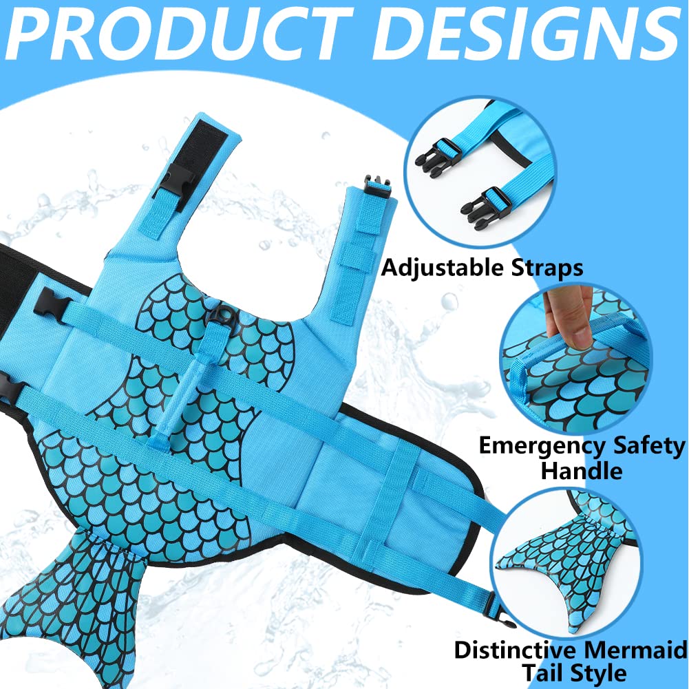 EMUST, Giubbotto di salvataggio per cani grande, motivo sirena, regolabile, con maniglia di salvataggio, per nuotare e stare a galla, per cani di taglia piccola, media e grande, blu, XL