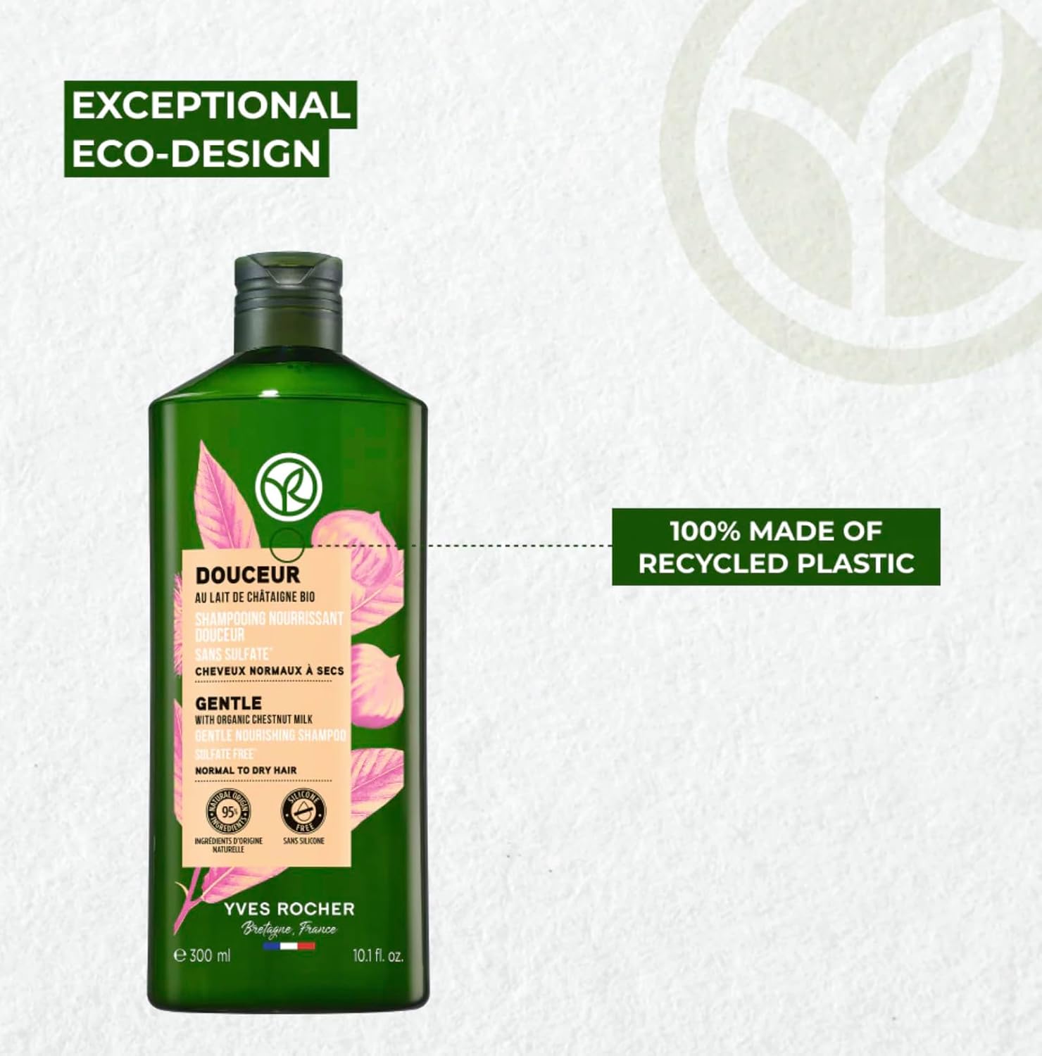 Yves Rocher Shampoo Soft and Silky Hair with Chestnut Milk - Gentle Care for Smooth, Hydrated Hair - Softness That Lasts 24 Hours - 300 ml. / 10.1 fl.oz.