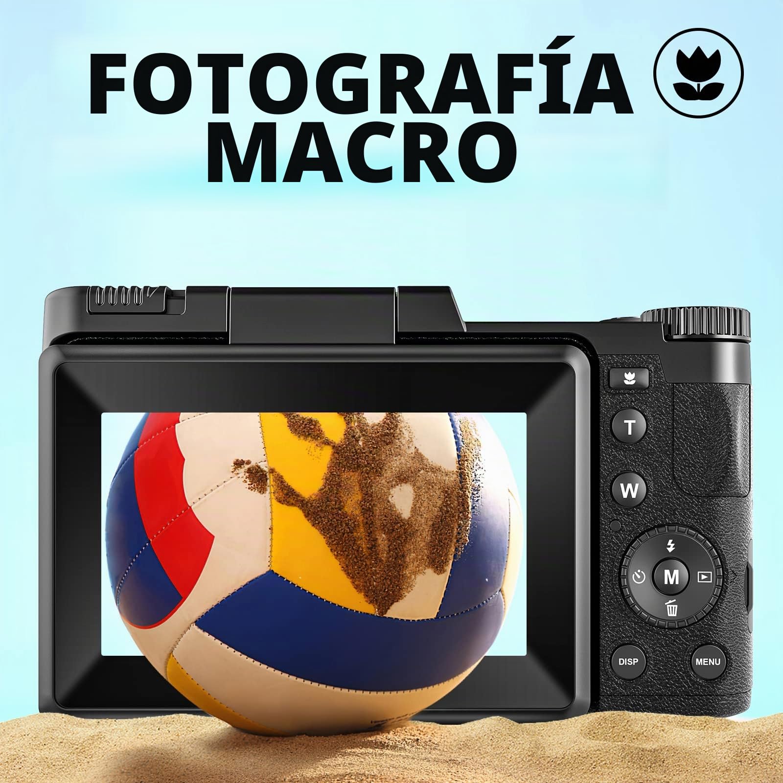 SWAGITLOUD Cámara Digital 4K 48MP Vlogging para YouTube con Zoom Digital 16X, Función Macro y Flash Elevable, Compacta con Pantalla Abatible de 3 Pulgadas 180°, Tarjeta TF de 32 GB, 2 Baterías, Negra