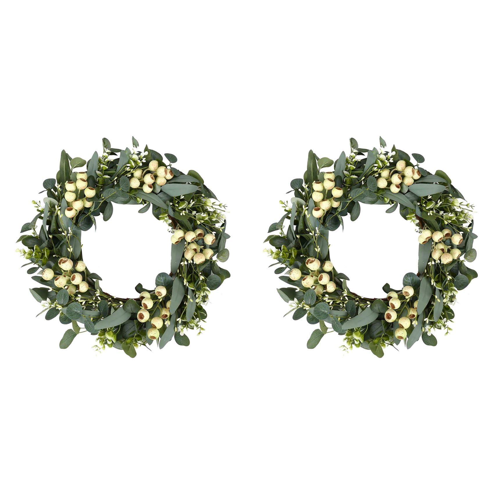 Vjsujehgy 2X 20 Inch Wreaths for Front Door, Green Eucalyptus Wreath for Spring Wreaths for Front Door, Wreath with Wildflowers