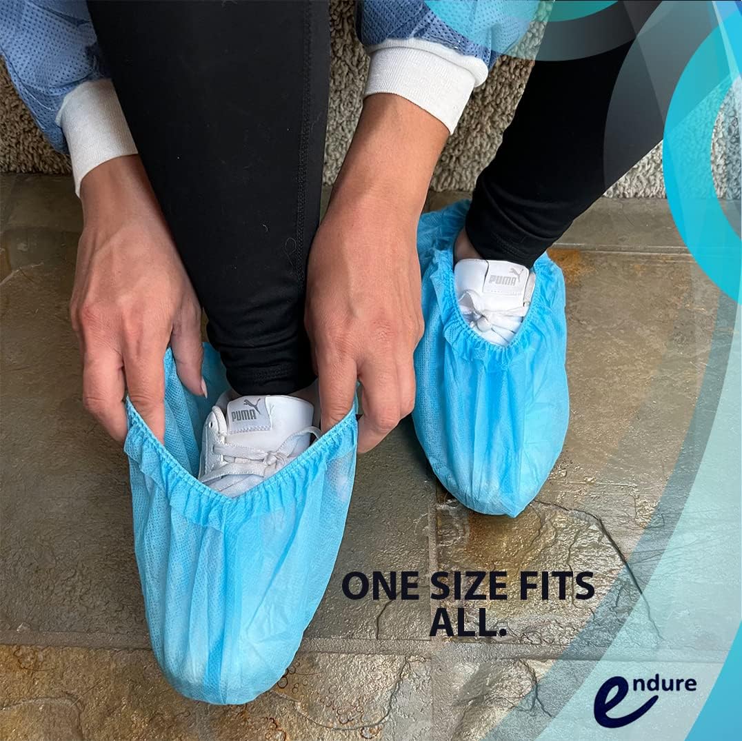 Endure Disposable Waterproof Shoe Cover- Pink, Nonwoven PP, with Print & Elastic on Bottom & Anti-Skid, 200 Pairs (400)