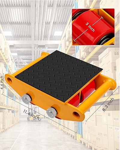 Miniatura 5 de GCCSJ 6T Machinery Skate Dolly, 13200lbs Maquinaria Mover Skate Machinery Mover Skate Skate con correa antideslizante y 4 rodillos de PU, Patín de
