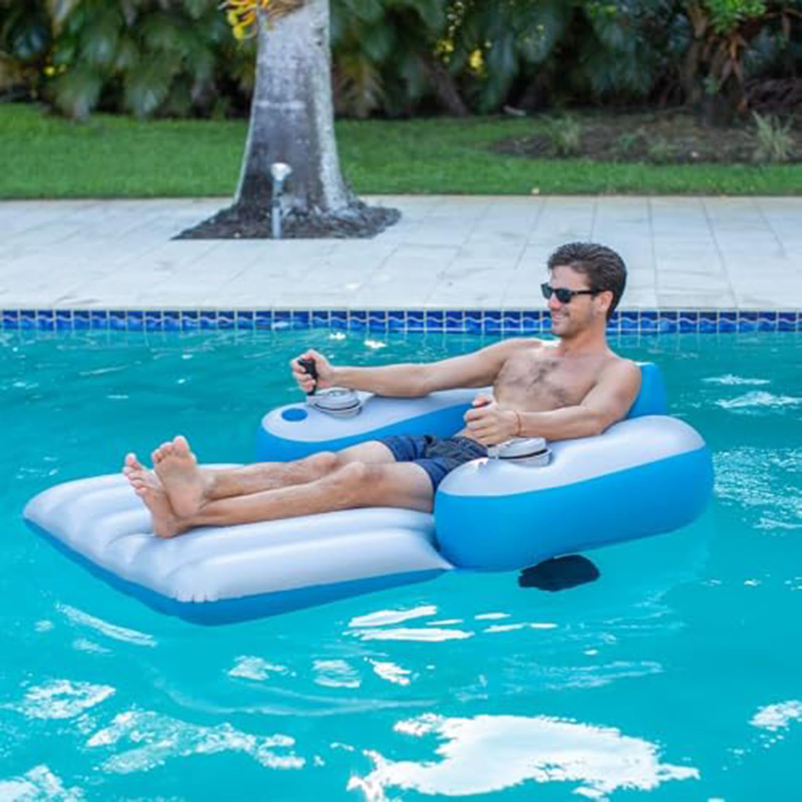 Lettino Gonfiabile Motorizzato, Sdraio Motorizzato per Piscina | Comodo e Portatile per l'estate, il Mare e Prendere il Sole Capacità 220lbs, Controllo a Un Pulsante