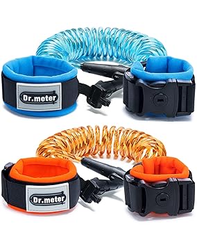 Dr.meter Toddler Leash, 2 Pack Safety Anti Lost Wrist Link with Key Lock, Reflective Child Walking Harness, 8.2ft Blue + 4.92ft Orange Kids Leash for Supermarket Mall Airport Amusement Park Zoo Travel